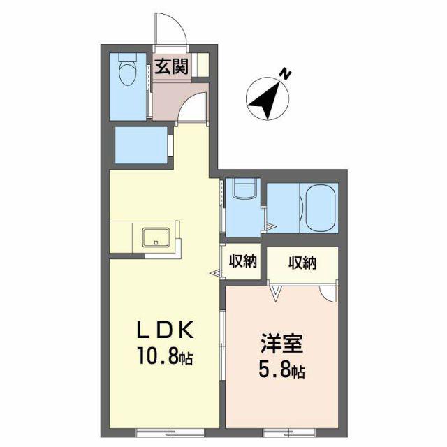 ヒカリハイツC(1LDK/1階)の間取り写真