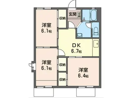 イーストキャッスル 積水ハウス P1台付(3DK/1階)の間取り写真