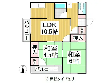 四ツ谷グリーンハイネス(2LDK/2階)の間取り写真