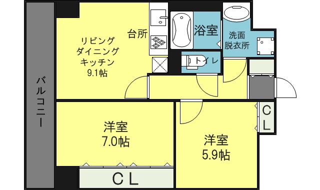 グランデュール林寺(2LDK/5階)の間取り写真