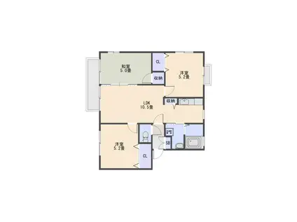 プラティーク・ヴィラ B棟(3LDK/2階)の間取り写真