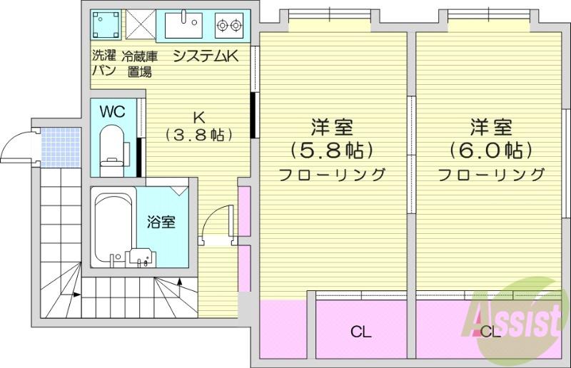 シャンド フルール(2K/1階)の間取り写真