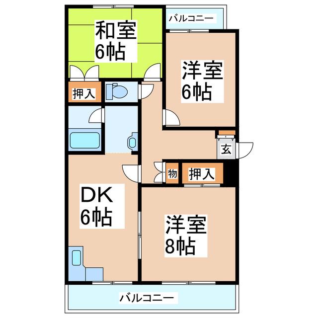 黒髪ハイツ(3DK/2階)の間取り写真