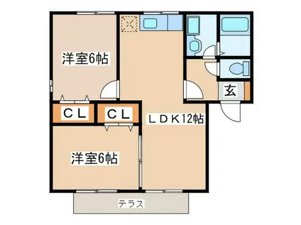 セジュールひろかわA棟(2LDK/1階)の間取り写真