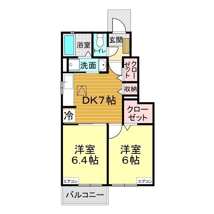 ディアコートI(2DK/1階)の間取り写真