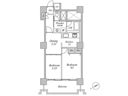 六本木ビュータワー(2DK/12階)の間取り写真