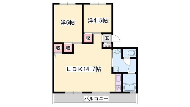 クローバー広畑才(2LDK/3階)の間取り写真