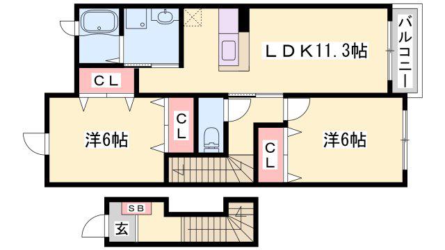 ヴェルサン・アベニュII(2LDK/2階)の間取り写真