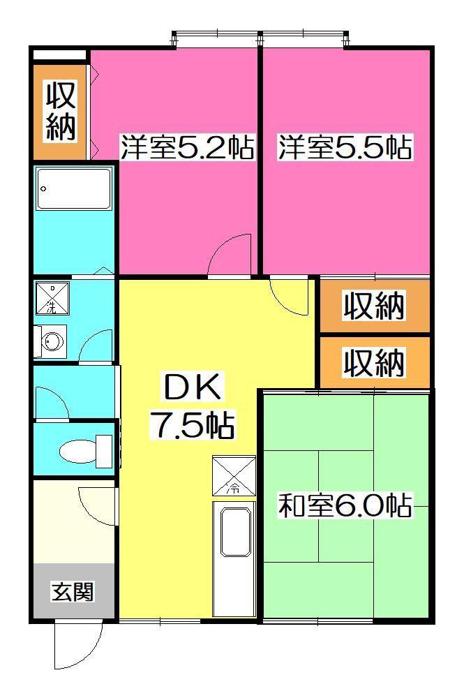 ヴィラーミ檸檬館(3DK/1階)の間取り写真