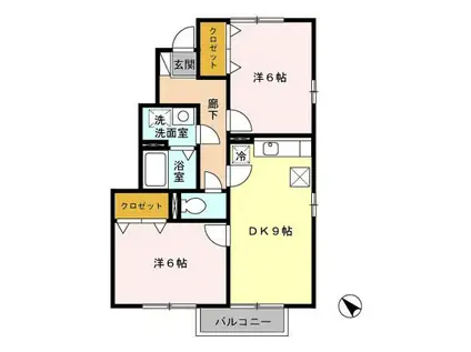 グリーンビレッジ・ピア A棟(2DK/1階)の間取り写真