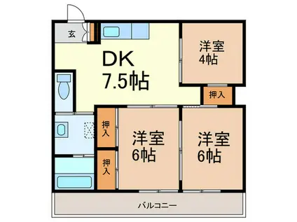 長丘不動産第1ビル(3DK/4階)の間取り写真