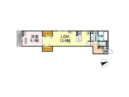 ディールーム八幡町(1LDK/2階)の間取り写真