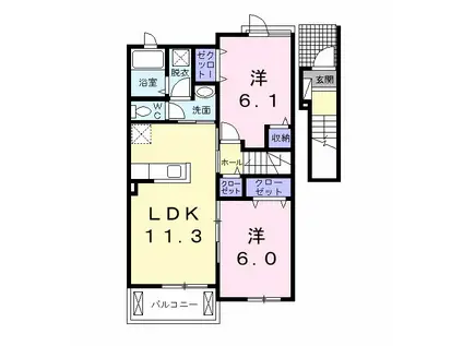 ウィット ハウス(2LDK/2階)の間取り写真