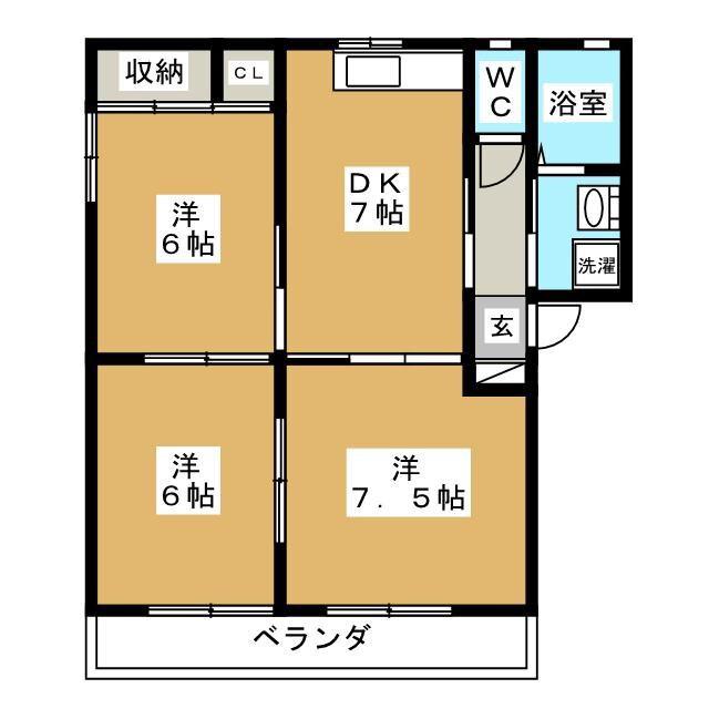 コートハピネス A(3DK/2階)の間取り写真