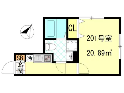 シーエフジオーレ川崎アネックス(1K/2階)の間取り写真
