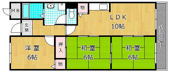 コーポヒルトップ(3LDK/1階)の間取り写真