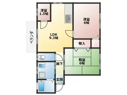 アントレ桂川(2LDK/1階)の間取り写真