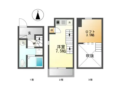 ポルト・ボヌールU Ⅱ(1K/1階)の間取り写真