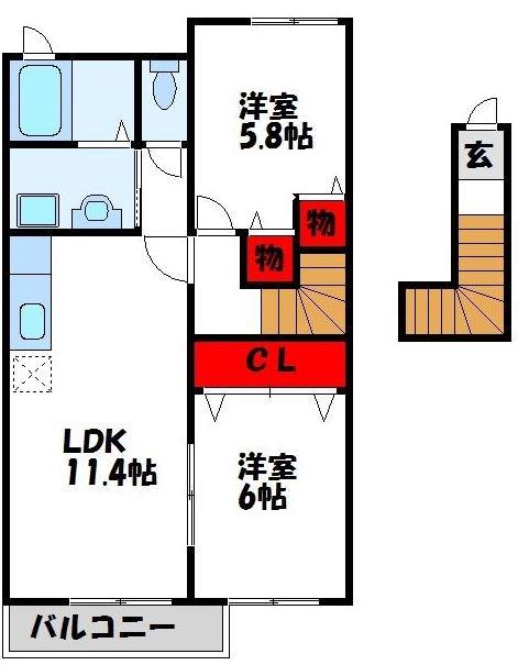 プラシードII(2LDK/2階)の間取り写真