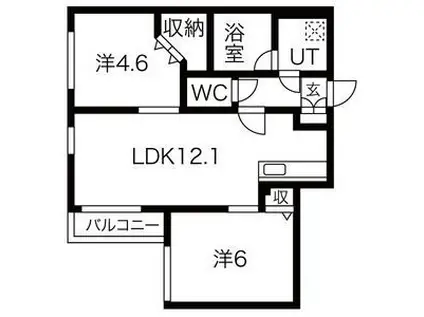 グランオルセー厚別中央(2LDK/5階)の間取り写真