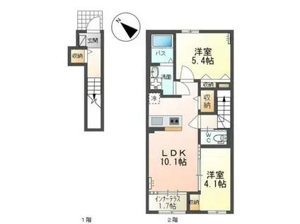 新潟市西区内野西2丁目アパート(2LDK/2階)の間取り写真