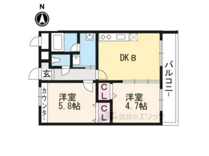 プラシド七瀬川(2LDK/2階)の間取り写真