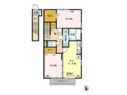 リビングタウン鵜沼(2DK/2階)の間取り写真