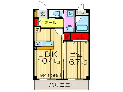 フォレストヒルズ岡山手(1LDK/2階)の間取り写真