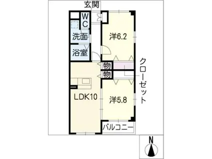 メルベーユまりも B棟(2LDK/2階)の間取り写真