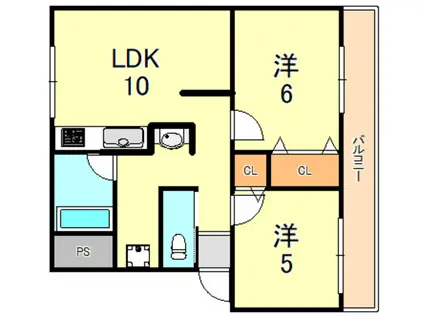 高津橋農住団地 E棟(2LDK/3階)の間取り写真