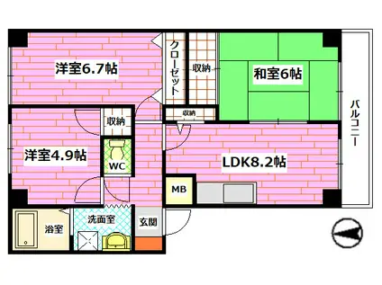 フィネス西田(3LDK/2階)の間取り写真