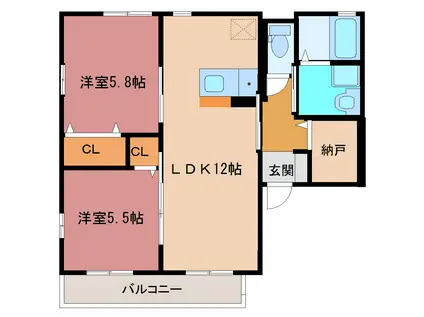 LIEN楓雅(2LDK/2階)の間取り写真