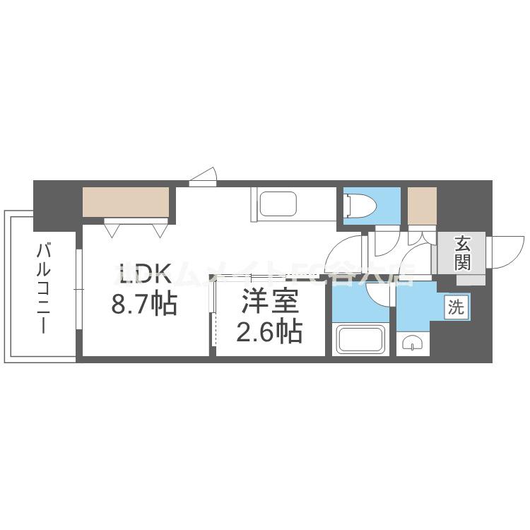 ジオエント福島野田レジデンス(1LDK/4階)の間取り写真