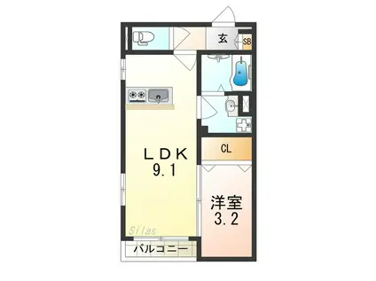 リーヴェ恵我之(1LDK/1階)の間取り写真