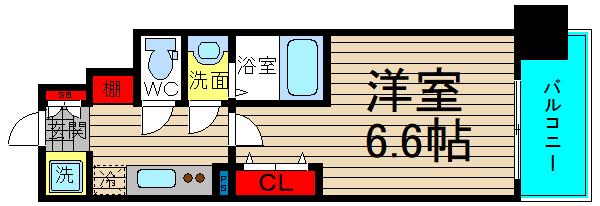 ラグゼ難波南(1K/14階)の間取り写真