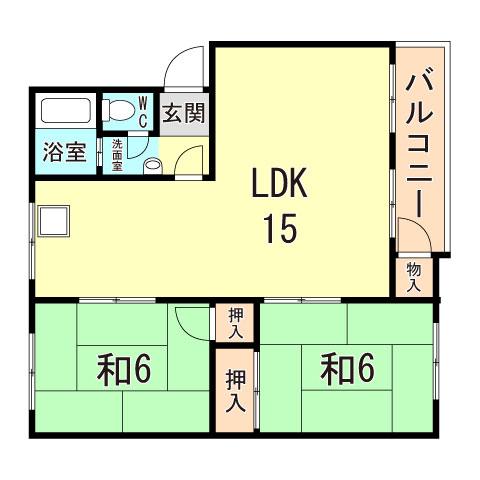 明舞十三団地46号棟(2LDK/3階)の間取り写真