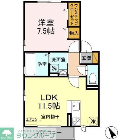メゾンゴールドV(1LDK/2階)の間取り写真