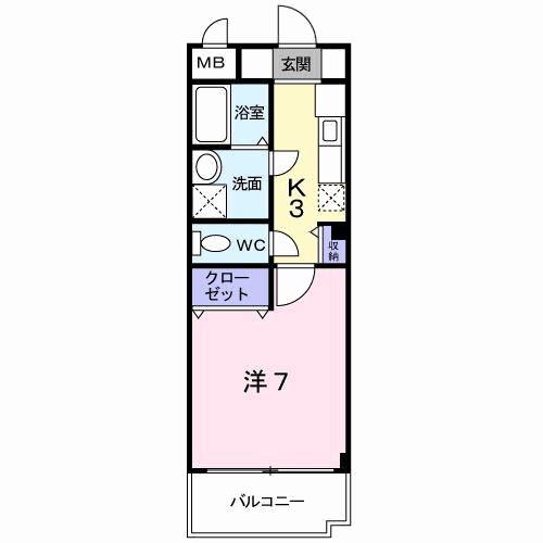 ヒルサイドテラス(1K/2階)の間取り写真