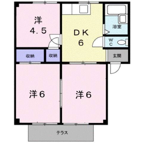 シティハイツ山田B(3DK/1階)の間取り写真