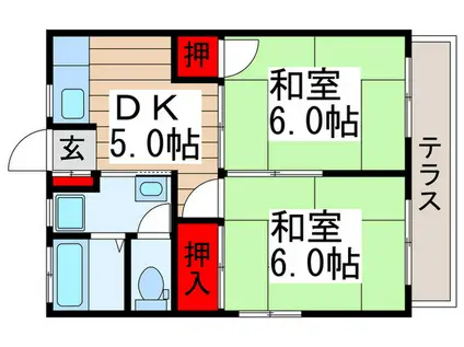 サンライズK(2DK/1階)の間取り写真