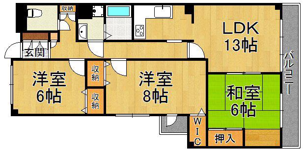 バッハレジデンス西宮上ヶ原(3LDK/6階)の間取り写真