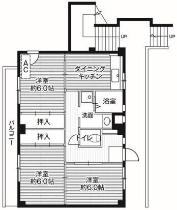 ビレッジハウス不入斗4号棟(3DK/4階)の間取り写真