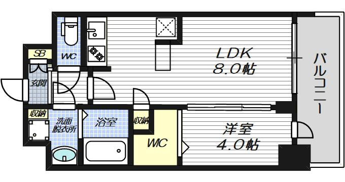 プランドール新北野(1LDK/4階)の間取り写真