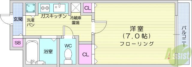 スターライト台原(1K/3階)の間取り写真