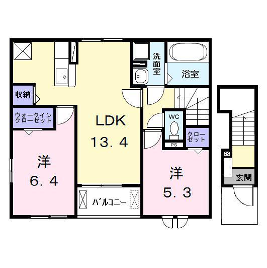 フォルトゥーナIV(2LDK/2階)の間取り写真