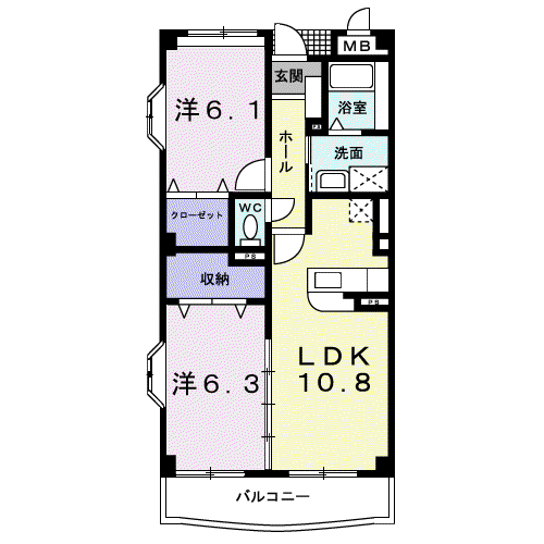 ノーブルブローテ(2LDK/3階)の間取り写真