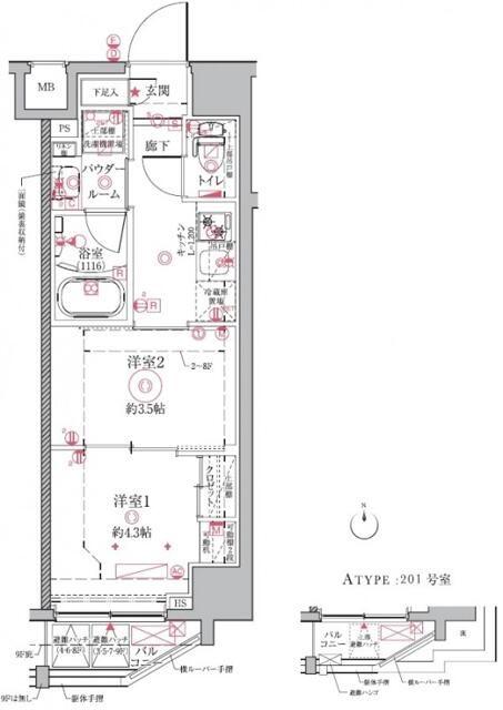 クレイシアIDZ祐天寺(2K/9階)の間取り写真