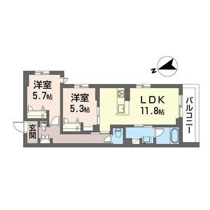 グラヴィタス(2LDK/2階)の間取り写真