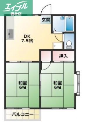 メゾン庭瀬B(2DK/1階)の間取り写真