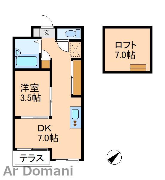 ジュネパレス・110(1DK/2階)の間取り写真